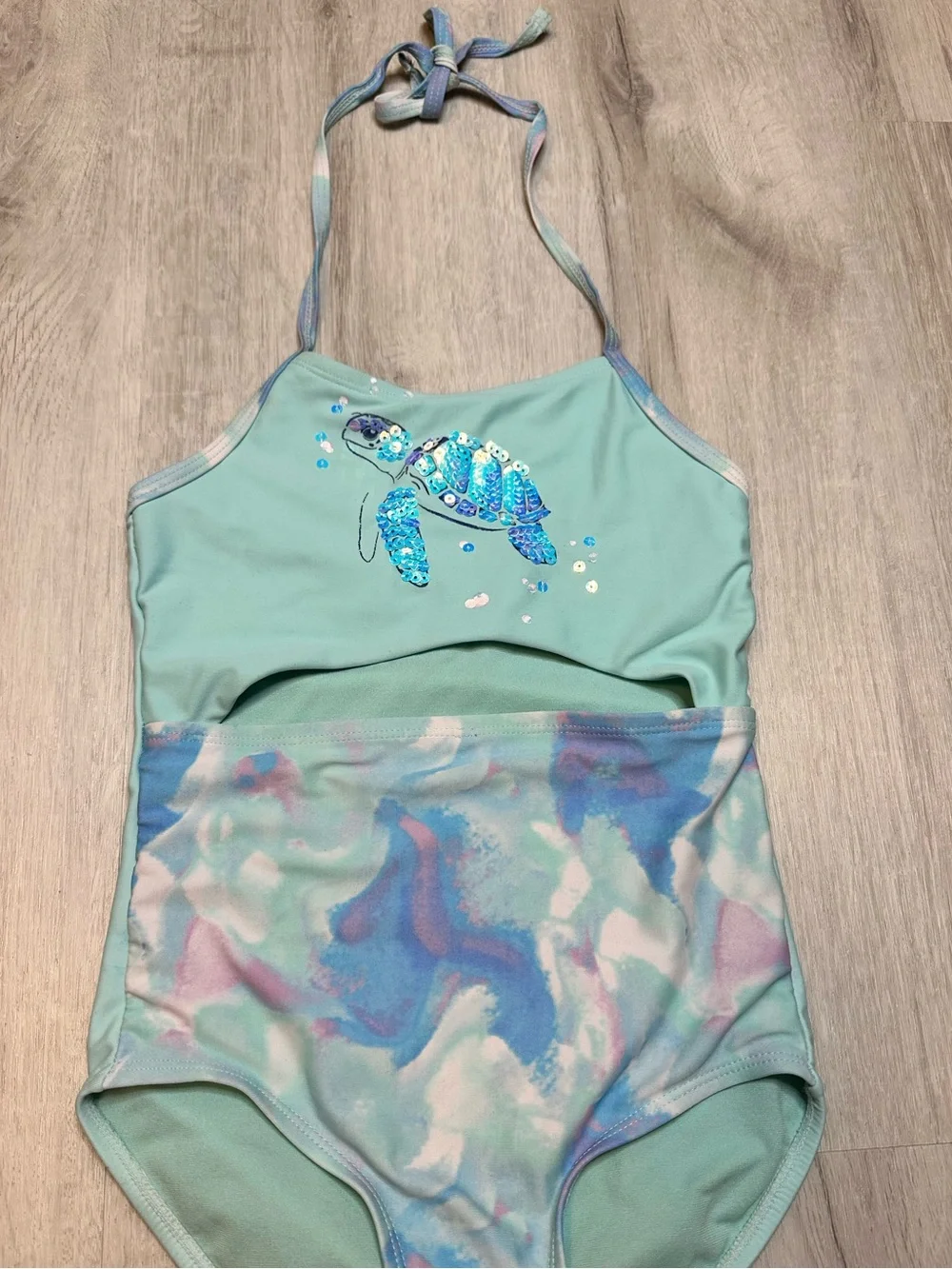 Kids - 3 for $10 - Girls' Mint Sequin Turtle One-Piece Swimsuit
